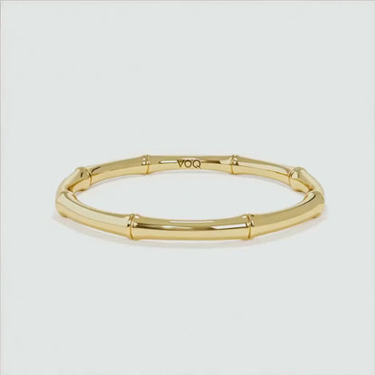 14K Solid Gold Bamboo Ring, Dainty Stacking Minimalist Band, Nature Inspired Everyday Jewelry