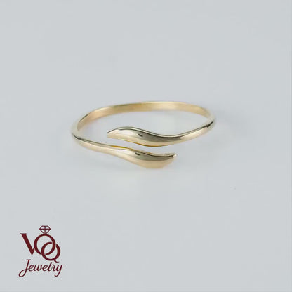 14K Gold Leaf Ring, Minimalist Organic Bypass Band, Delicate Stacking Jewelry